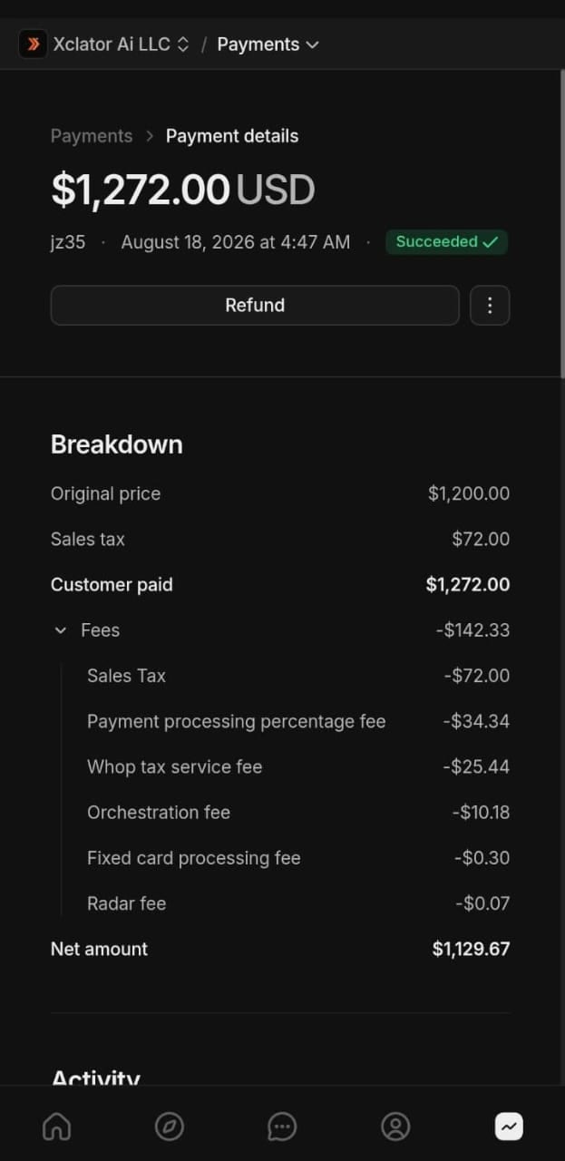 Xclator AI LLC business account dashboard