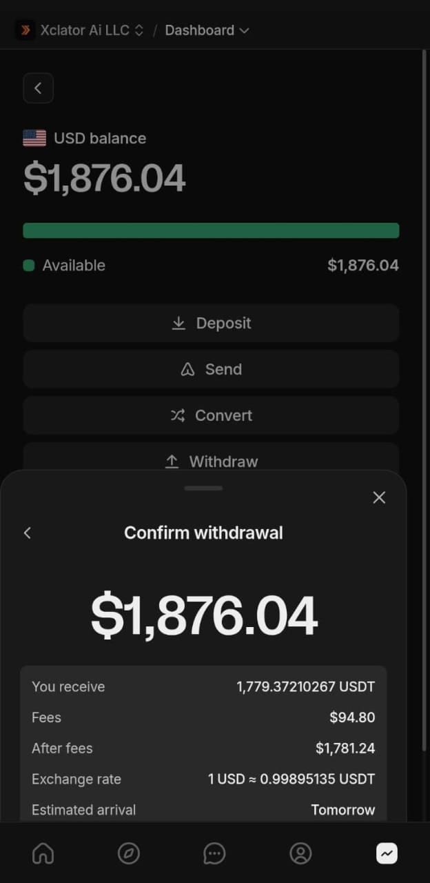Xclator AI LLC business account dashboard