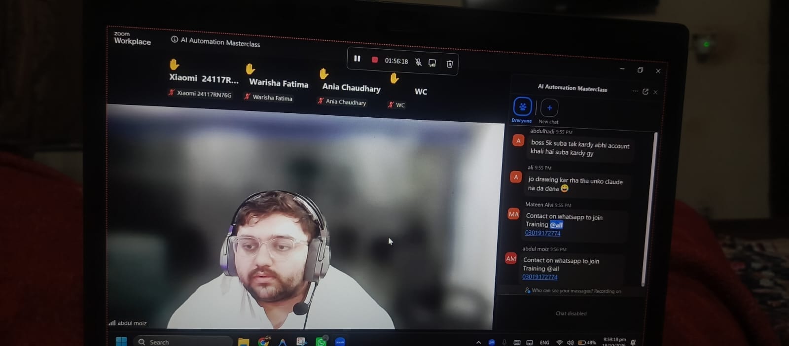 The masterclass running live, almost two hours in